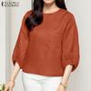 ZANZEA Women Loose Round Neck 3/4 Sleeve Casual Cover Up Blouse