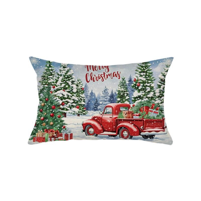 Christmas Atmosphere Pillow Cover Santa Claus Home Snow Scene Print Sofa Bedside Decoration Cushion Cover