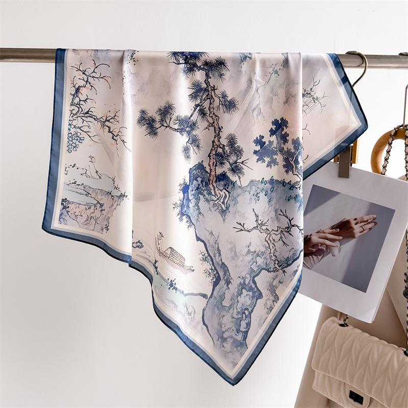 

70Cm Small Square Scarf Summer Printed Silk Scarf For Feamle Neckerhead Hair Tie Band Bandana Scarves Wrap Headscarf Foulard 70x70cm