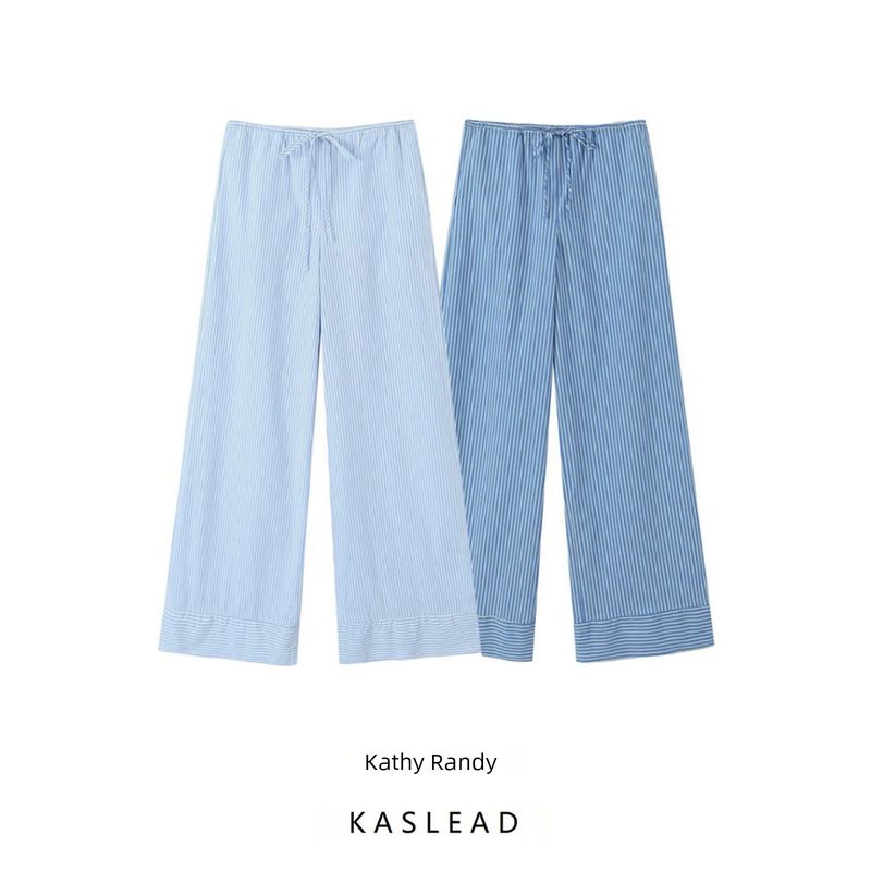 Kaslead Women's Clothing Stretch Lace-up Stripes Pants