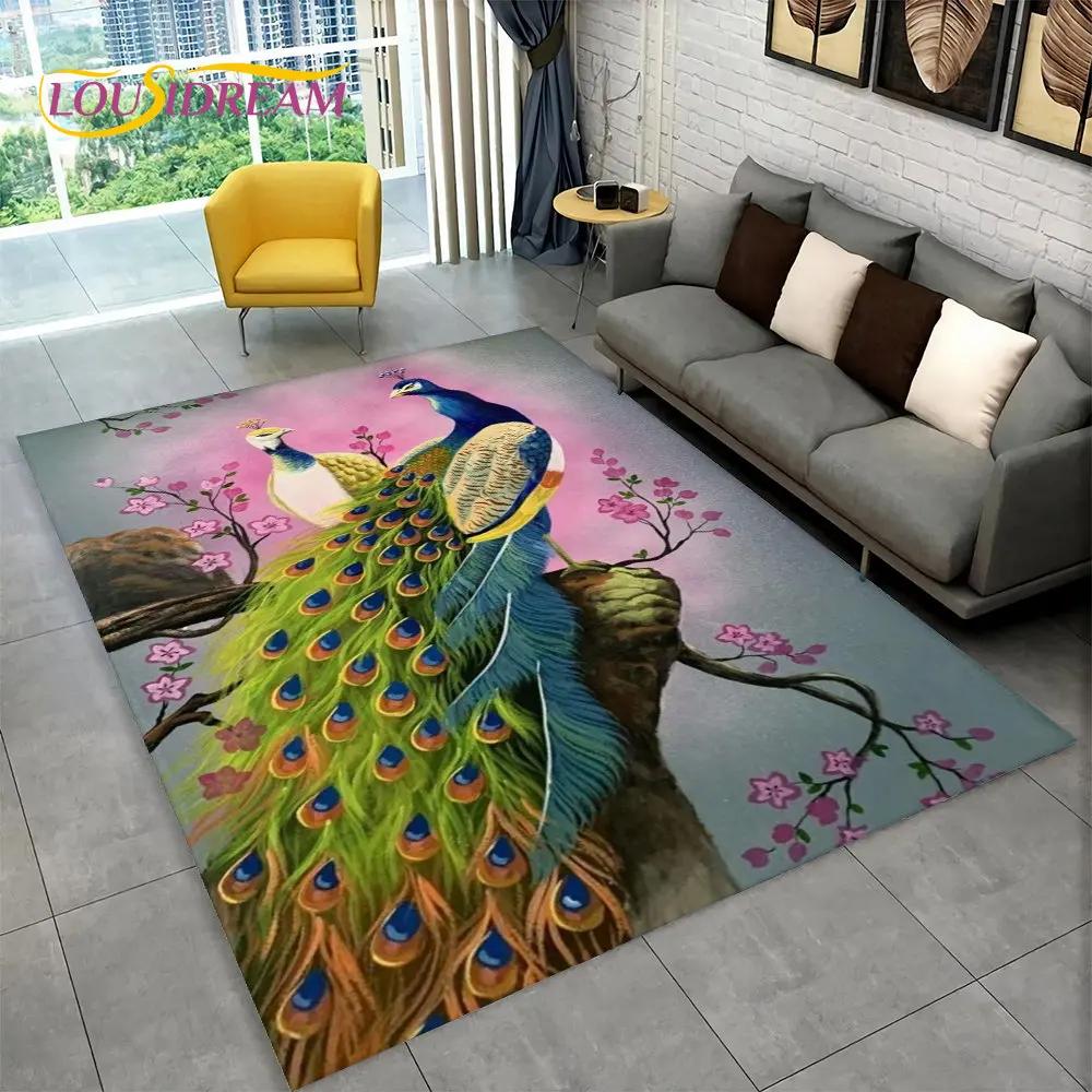 Bird Exquisite Peacock Animal Area Rug,Carpet for Home Living Room Bedroom Sofa Doormat Kitchen Decoration,Non-slip Floor Mats