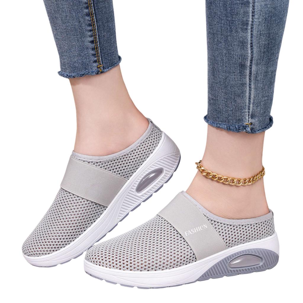 Slip On Mesh Shoes Lightweight Breathable Casual Walking Sneakers with Elastic Band and Air Cushion Sole for Daily Wear