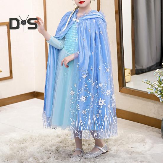 Prinsessekappe Kostyme Barn Hettekappe Utkledning Blå Nettdekorasjon Fester Cosplay-arrangementer Fantasy Rollespill Antrekk