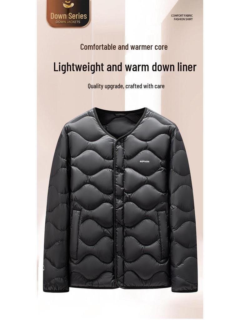 Men's Lightweight V-Neck Down Jacket - Warm, Simple, Thin, Portable, Winter White Duck Down