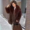 Autumn and winter warm fox fur coat brown retro imitation fur coat suit collar versatile plush coat women
