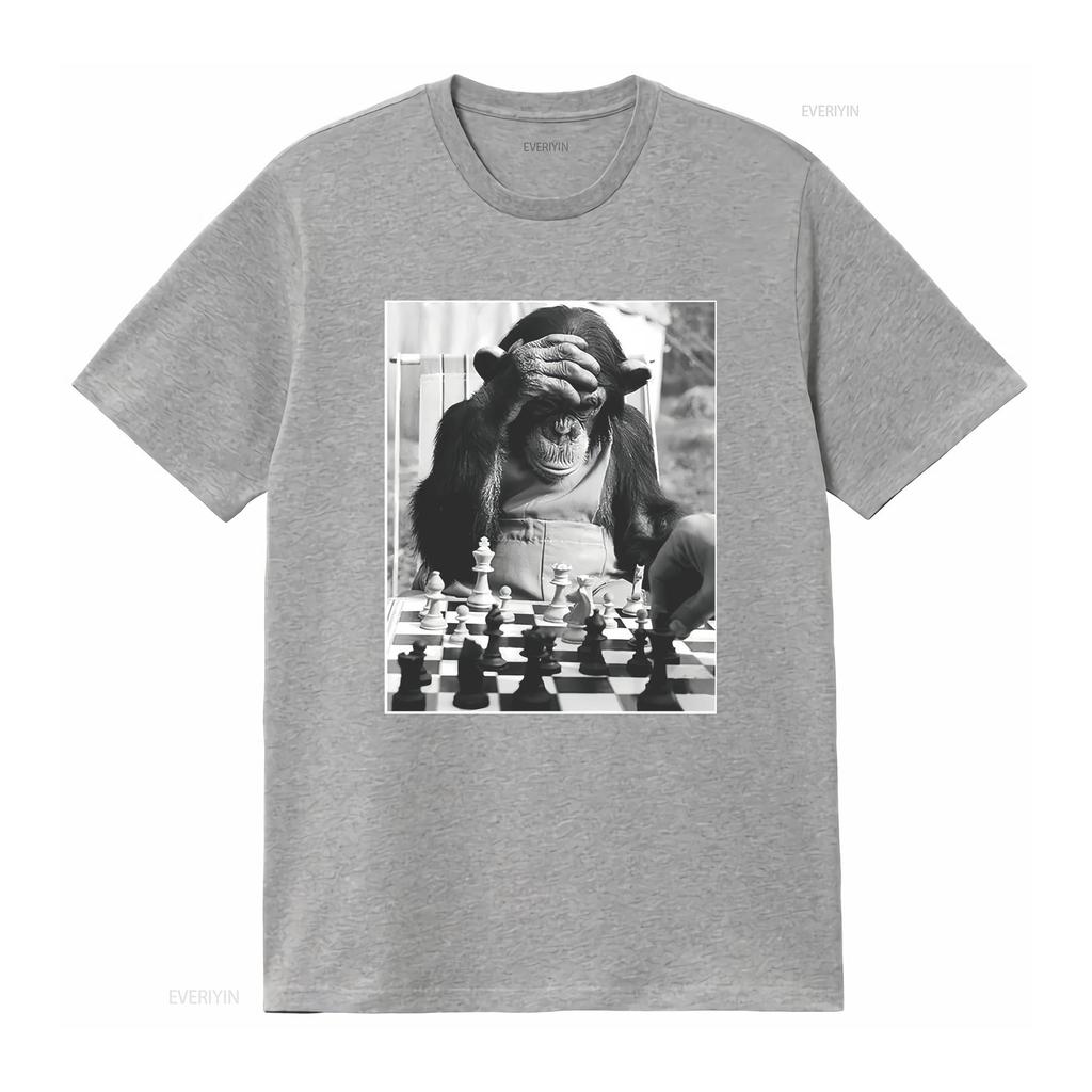 Chimp Playing Chess T Shirt Cool Player Merch For Art Funny vintage Washed Soft Breathable graphic designer clothes homme