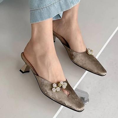 Damskie Klapki na Obcasie Kwadratowy Nosek Modne Buty Eleganckie Letnie Sandały do Chodzenia 2025 Projektant Eleganckie Szpilki Nowe Luksusowe Damskie Buty