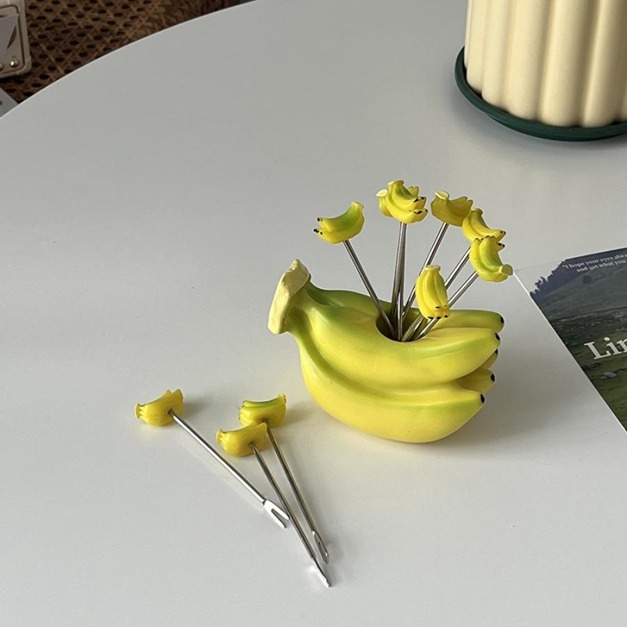

Cartoon Fruit Fork Stainless Steel Banana Shaped Cute Stainless Steel Signature Dessert Cake Snack Small Fork Kitchen Accessorie жёлтый