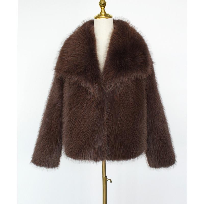 Womens Luxury Faux Fur Coat Lapel Short Winter Warm Jacket