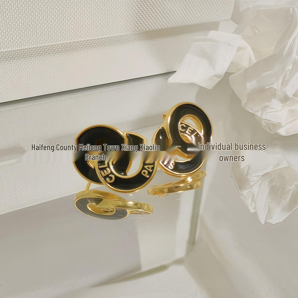 CELI High-End Black & White Geometric Double Circle Earrings - Simple, Fashionable, Retro French Style