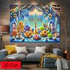 Hanukkah Festival Tapestry, Traditional Menorah And Star Design, Jewish Holiday Wall Art For Party And Home Celebration Decor