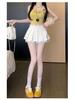 Spicy Ultra-Short Pleated Lace Patchwork A-line Skirt with Bow for Women
