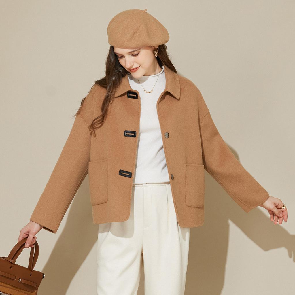 Fashionable Wool Double-Sided Lapel Jacket for Women