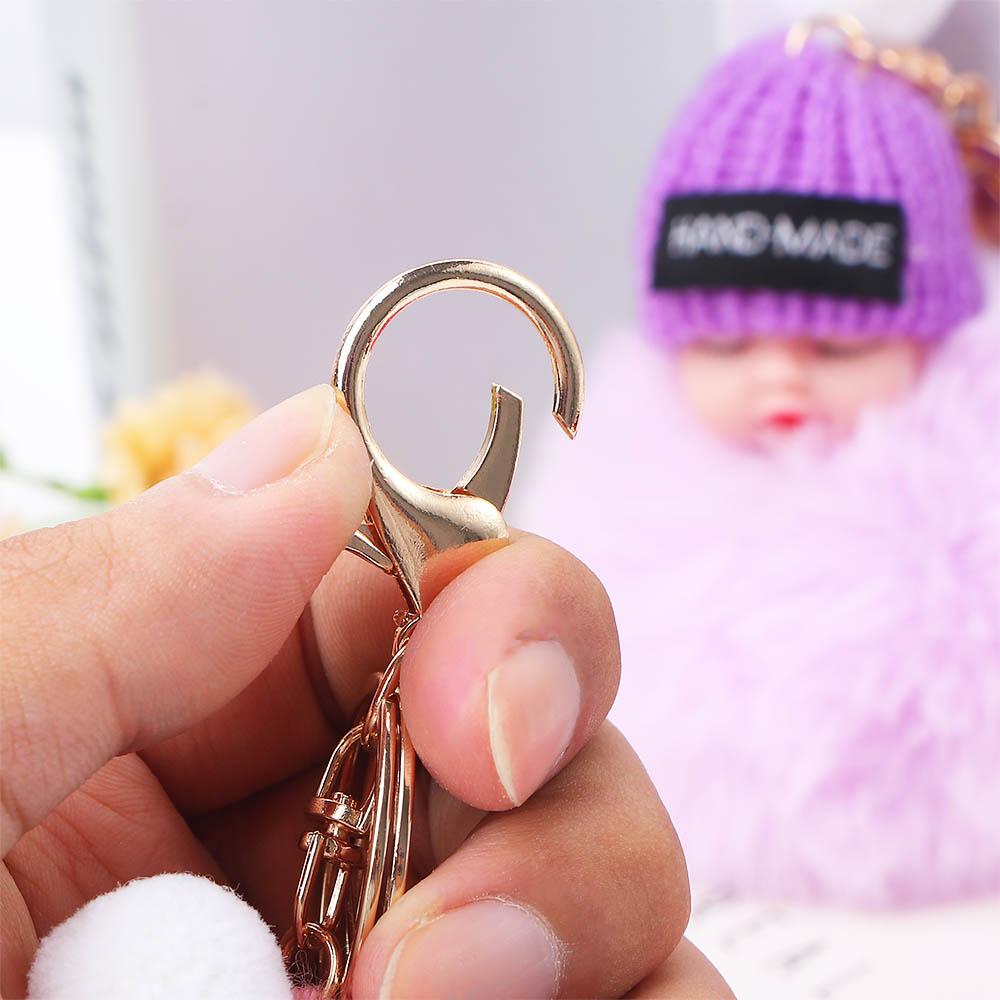 Keyrings Women Girl Pompom Keyrings Plush Doll Keychains Fluffy Plush Doll Sleeping Baby Keychain