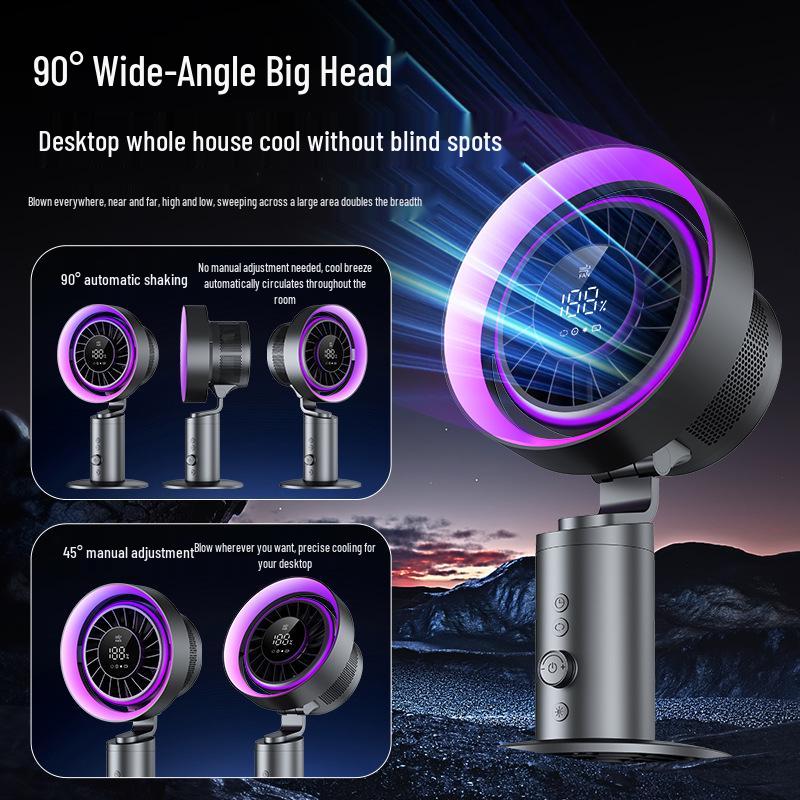 199-Speed Turbo Desktop Fan with Stepless Speed, Auto Oscillation, Ambient Light, USB Rechargeable & Brushless Motor