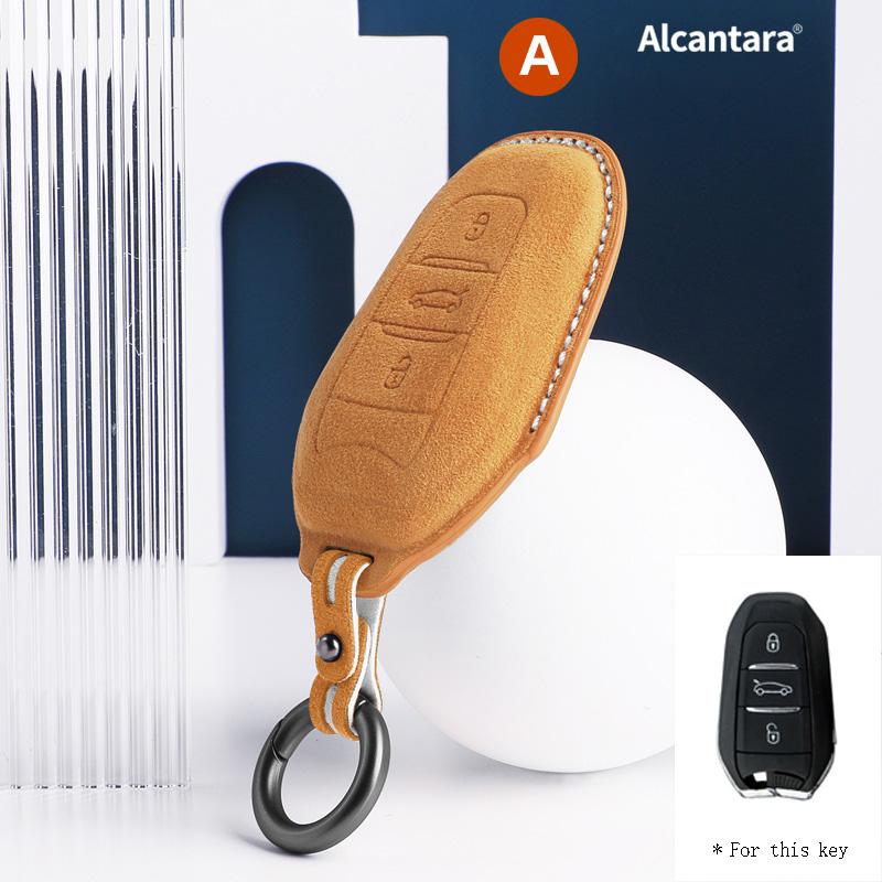 Alcantara Car Key Case Cover Shell Remote Buttons For Peugeot 408 508 3008 5008 2008 Suede Keychain Protectors Accessories