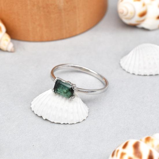 

Кільце багет із натурального зеленого турмаліну 925 проби розміром 7, подарунок США 7 US