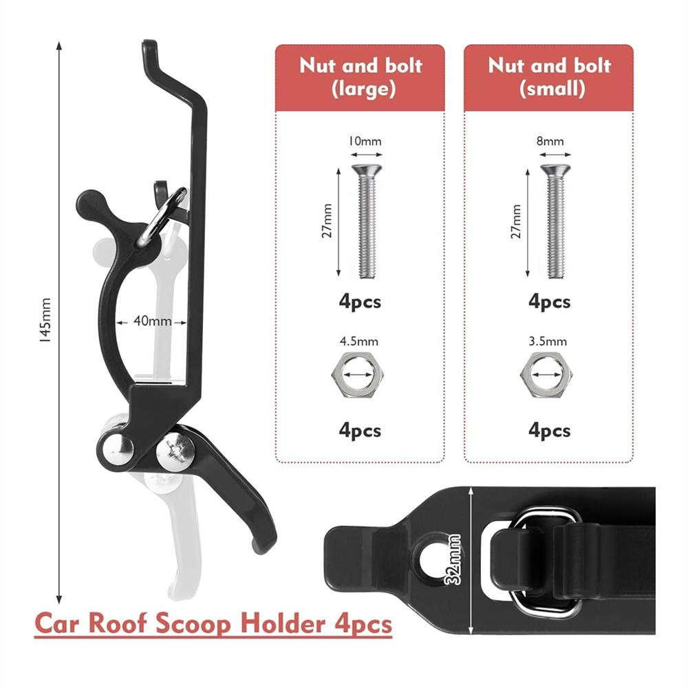 4× Shovel Mount Roof Rack Metal Rubber Clamps Shovel Holder Clamp for Roof Rack