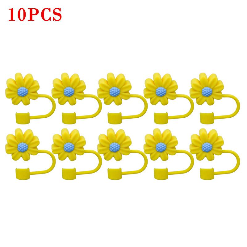 10PCS Silicone Straw Covers Cap Compatible with Stanley 30&40Oz Cup10mm Cute Flower Straw Toppers,Reusable Dust-Proof Straw Caps