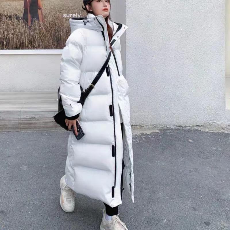 

2024 Extra Long Korean Style Over-the-Knee Oversized Winter Puffer Coat Small чорний