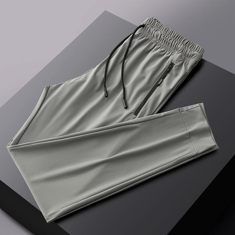 Men s Summer Elastic Ice Silk Quick-Dry Straight-Leg Pants L
