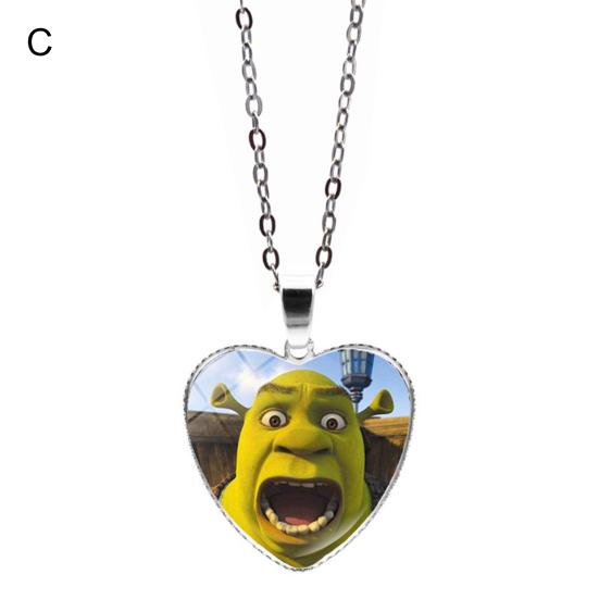 Pendant Necklace Heart Cartoon Shrek Pattern Jewelry Bright Luster Adjustable Necklace for Birthday