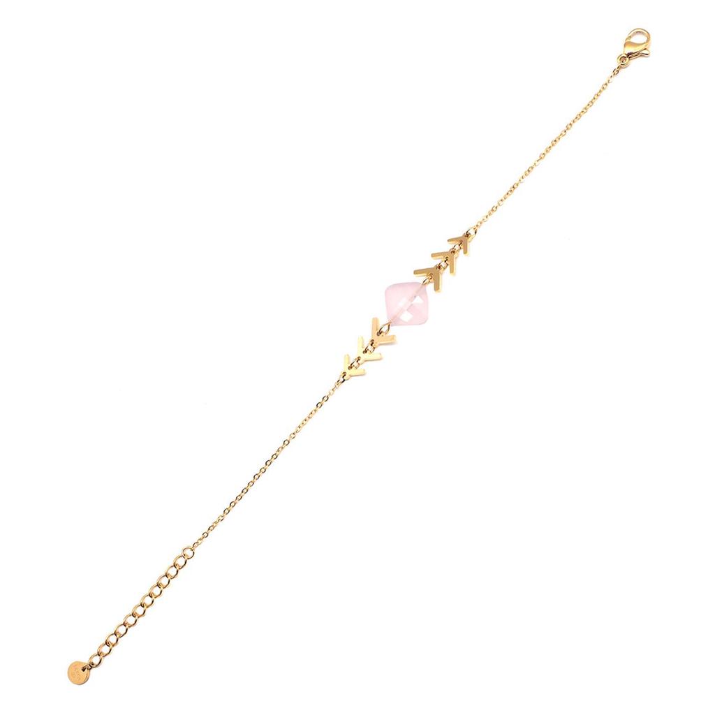 Les Trésors De Lily [Q1229] - Designer Steel Bracelet 'Boho' Pale Pink Gold - 40x12 Mm