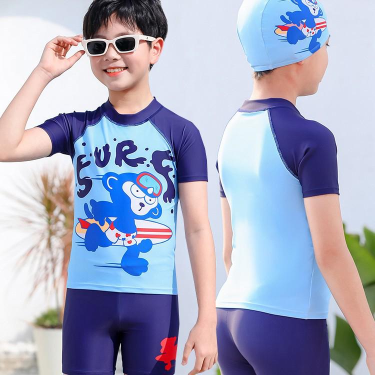 2026 Kids' Quick-Dry Cartoon Swimwear: Short Sleeve, Sun-Protective, Customizable for Boys.
