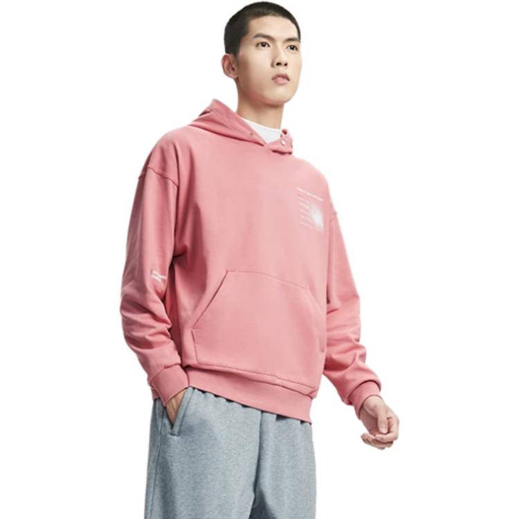 Li-Ning Skateboard Series Theme Print Loose Hoodie Pullover Unisex Tops Dusty-Pink AWDR451-4