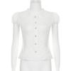 Doll Face Academy Short Sleeve Sheer Top with Pearl Buttons and Slim Fit