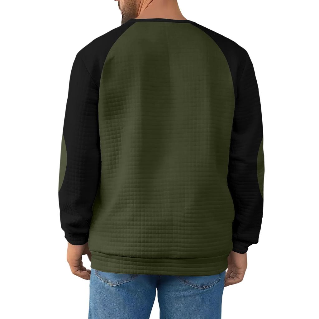 Men's Loose-fitting Casual Waffle-weave Neck Long-sleeved Top