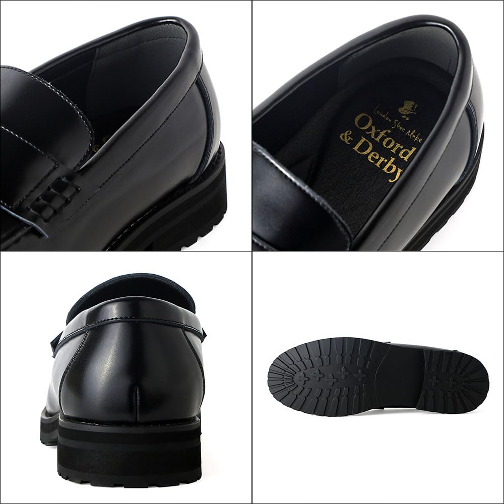 [London Shoe Make Co., Ltd.] Tassel Loafers, Men's Leather, Tank Sole, +4.5cm Platform, Leather Shoes, Suitable for Business and Casual Wear, 9012 Bla