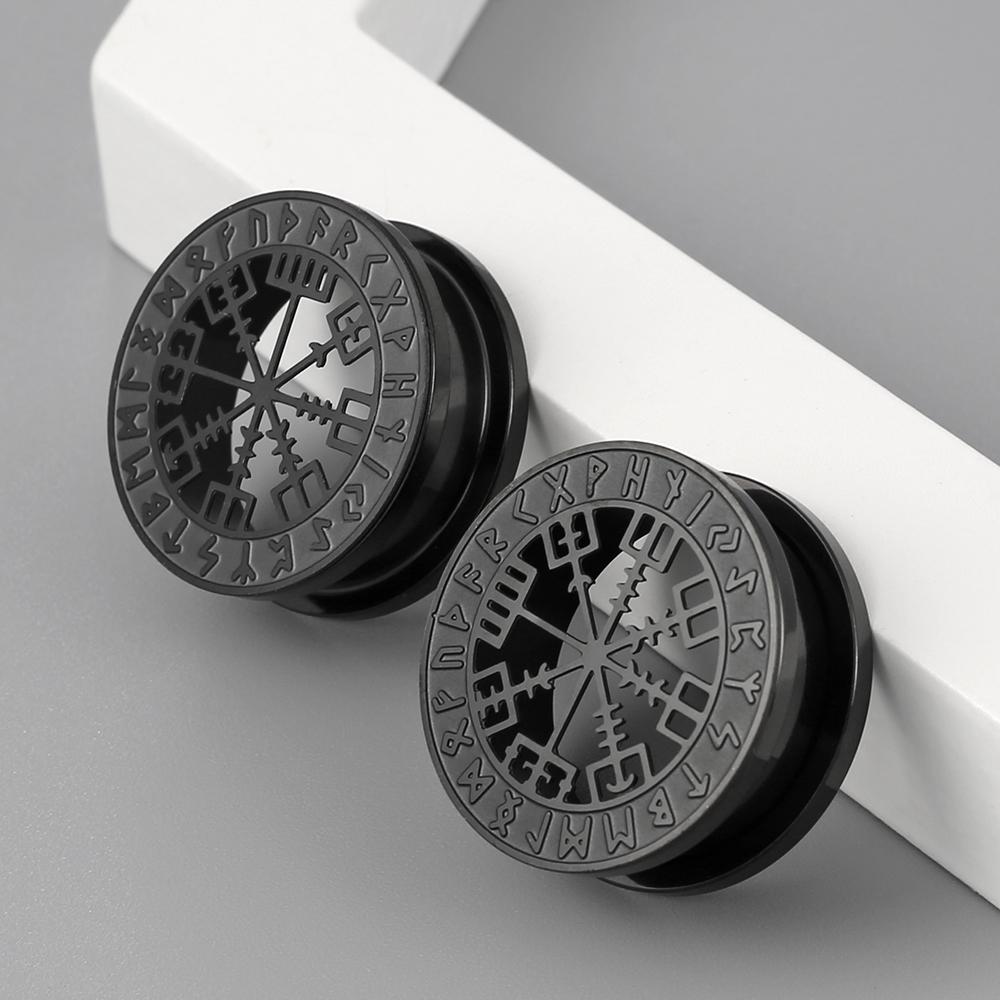 Twolobes 2PCS Stainless Steel Norse Mythology Rune Ear Gauges Tunnels Expander Piercing Men Women Body Jewelry Plugs Stretcher