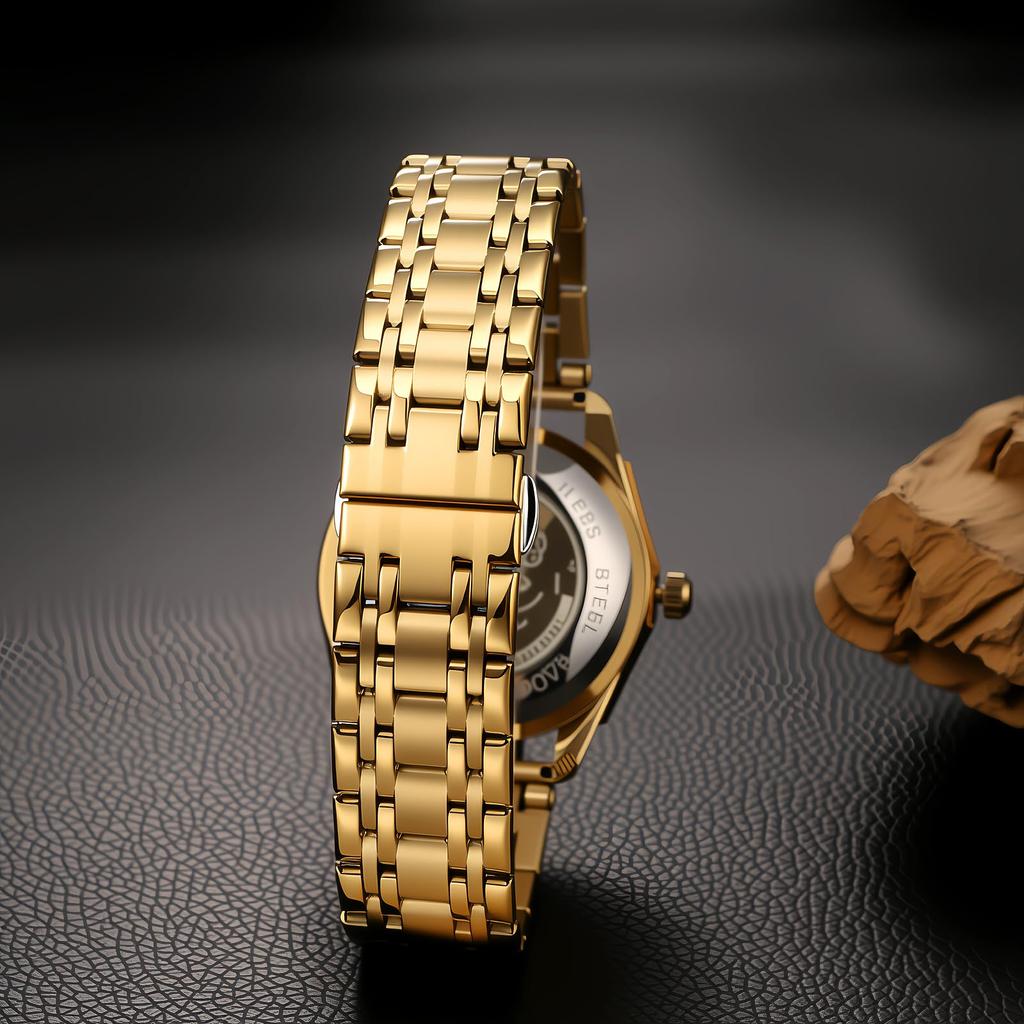 Men's Automatic Mechanical Watch 3ATM Waterproof Luminous Analog Display Stainless Steel Adjustable Belt Gold Fashion Accessory