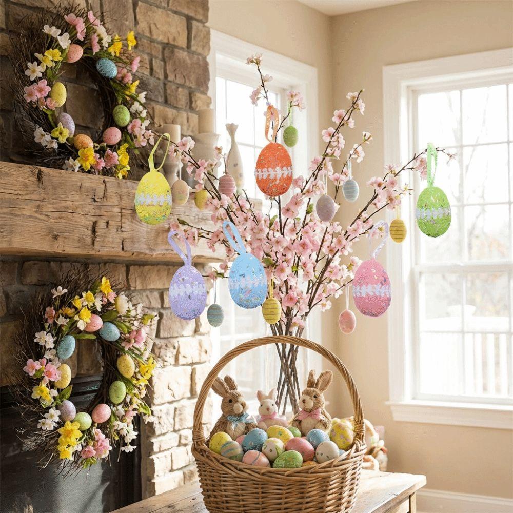 6Pcs Glitter Fake Easter Eggs DIY Craft Eggs Hanging Ornaments  Kids Favor Gift