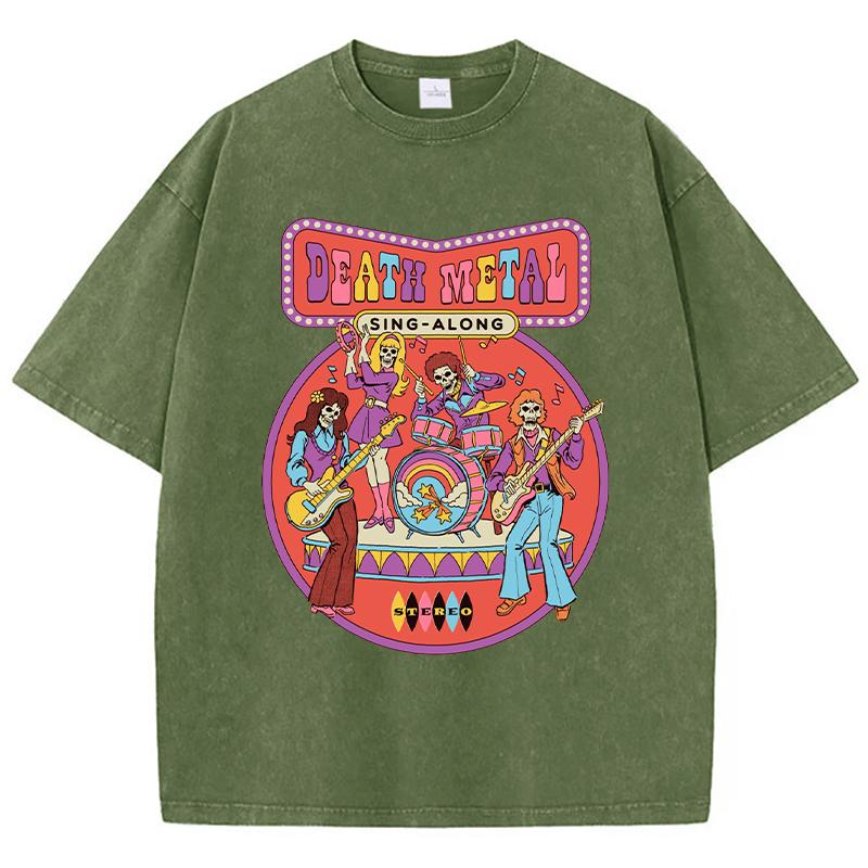 Dámská praná trička s potiskem Death Metal Prodyšná trička Letní chladivá s krátkým rukávem Měkké volné tričko s efektem seprání pro ženy
