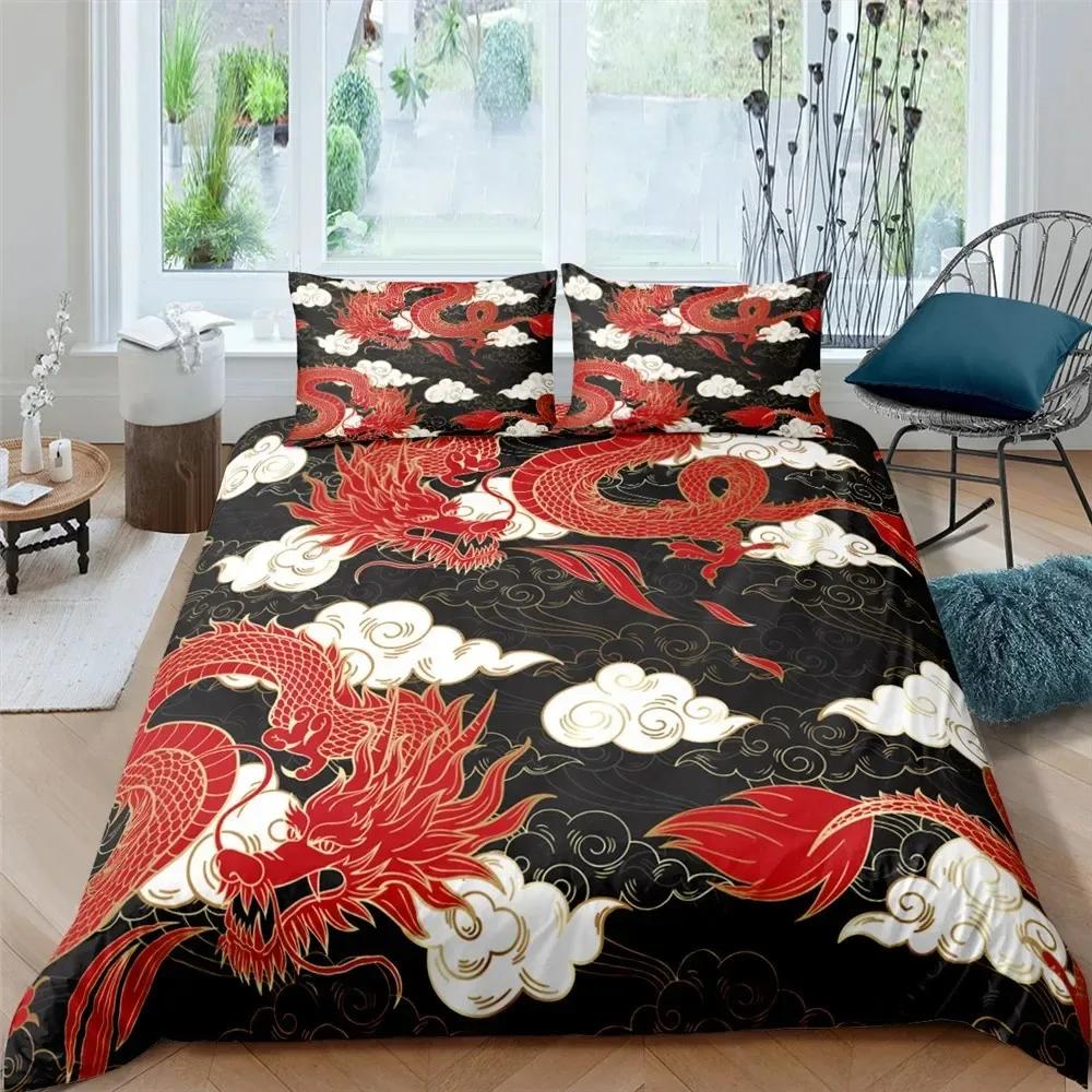 Comforter Bedding Queen 3D Mythical Dragon Print 3 Piece Bed Set With Pillow Shams Kids Cool Polyester No Comforter
