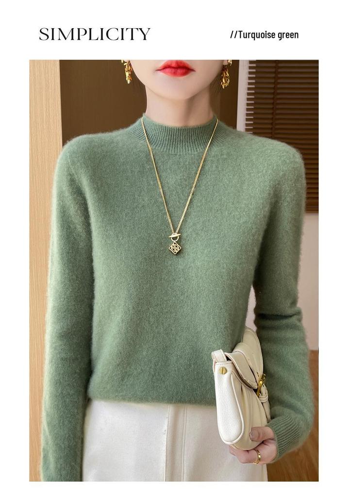 Women's Seamless Wool Sweater - Half-High Collar, Versatile Knit Base Layer, Fashionable and Warm for Autumn/Winter, New Arrival