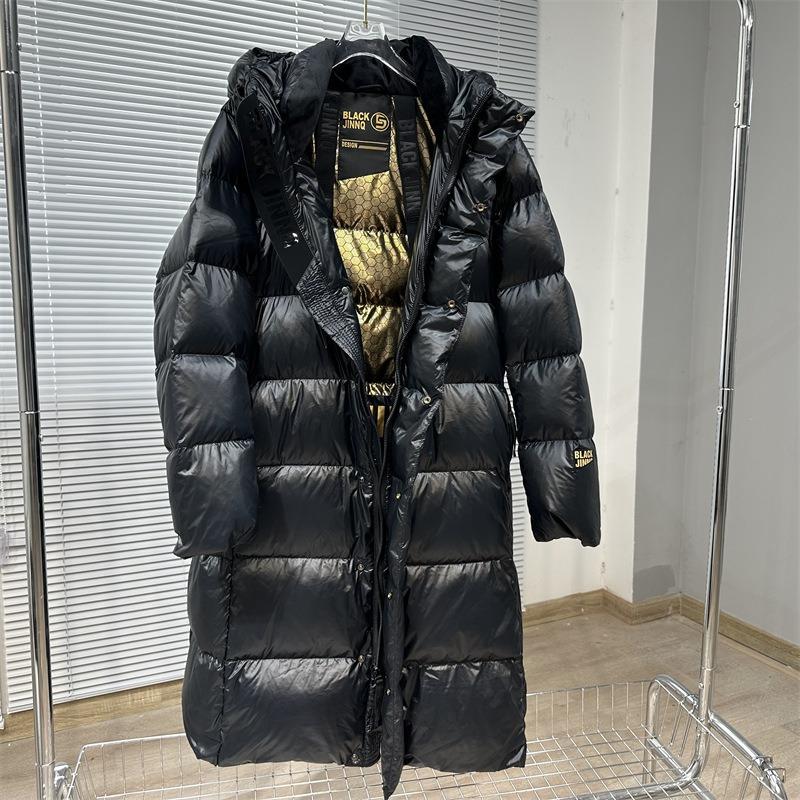 Black and gold down jackets, new short and long men's and women's jackets in autumn and winter, thickened white duck down, loose hooded.
