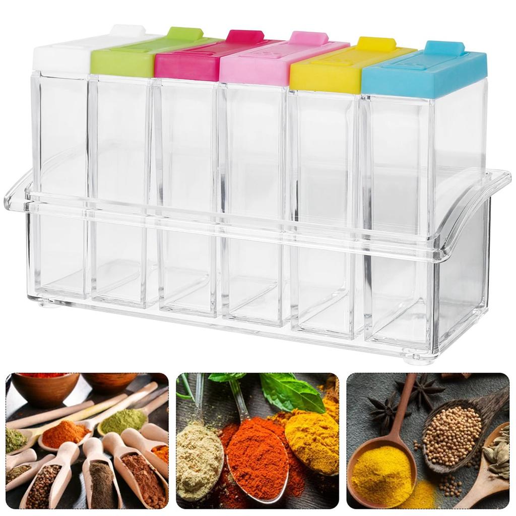 Transparent Jar Set Kitchen Storage Container With 6 Cans And 1 Base Detachable Storage