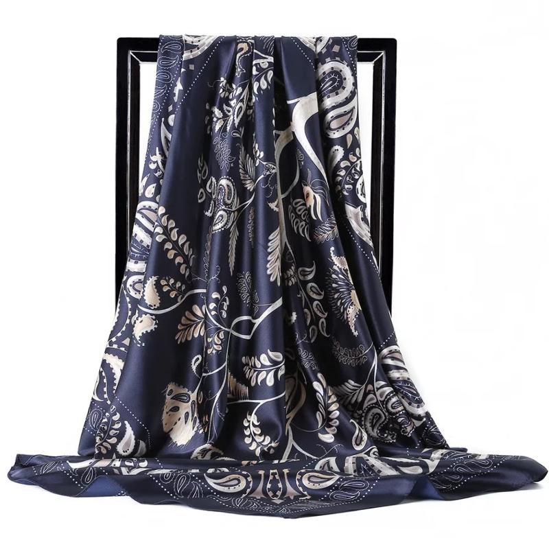 Fashion Scarves For Women Print Silk Satin Head Scarf Female 90cmx90cm Luxury Brand Square Shawl Large Hijab Scarfs For Ladies