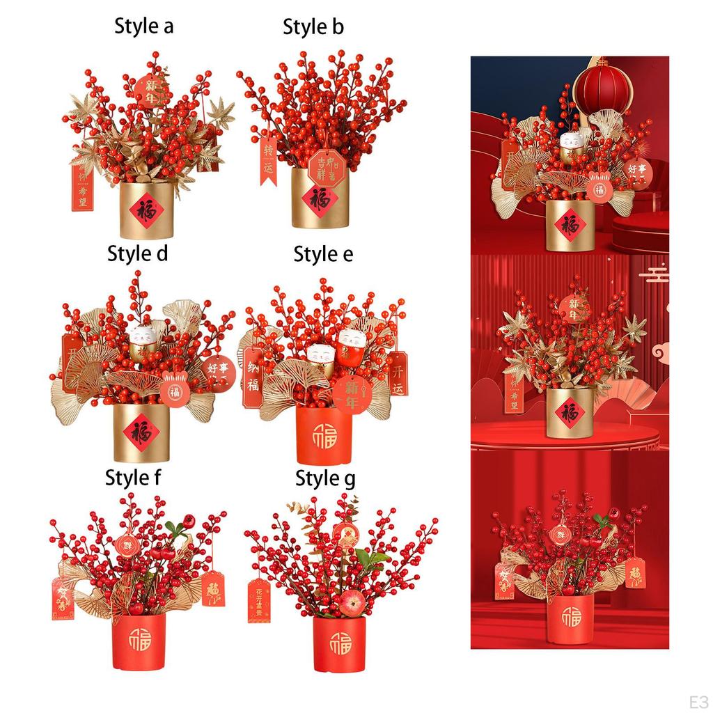 Artificial Floral Pot Chinese Collectible Party Decor Decorative Desk Ornament Decoration Year