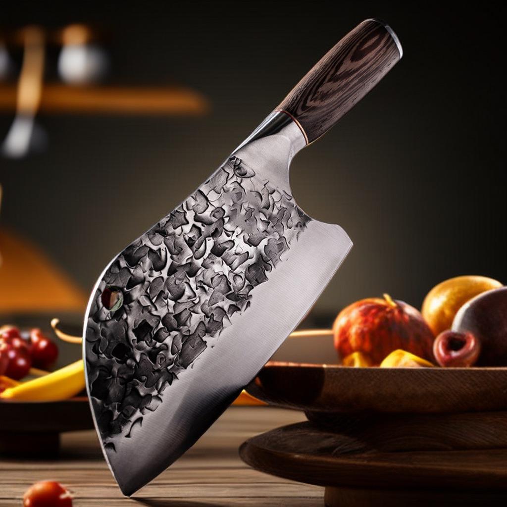 Forged Kitchen Knives Chopper Set FullTang Hand Made Chef Knife Professional Meat Cleaver Steel Wrapped Around Solid Wood Handle
