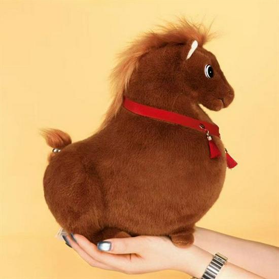 Sturdy Plush Toy Horse in White, Black, and Brown