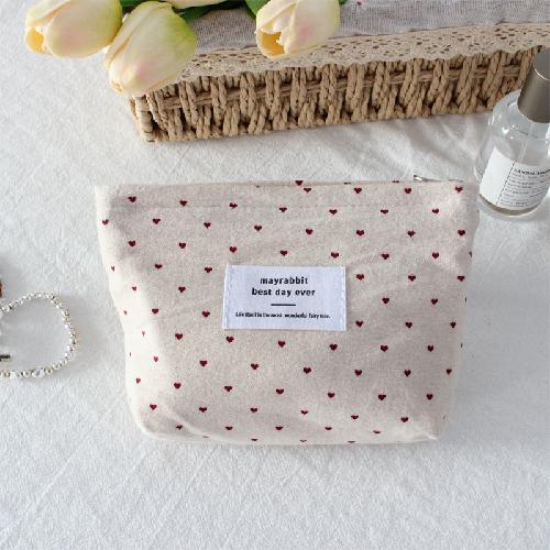 Korean ins polka dot love lipstick bag, high-value girl, hand-held makeup bag, large-capacity liner storage bag