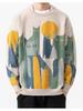 2025 American-Japanese Trendy Cat Pattern Round Neck Men's Sweater - Autumn Loose Fit Knitwear