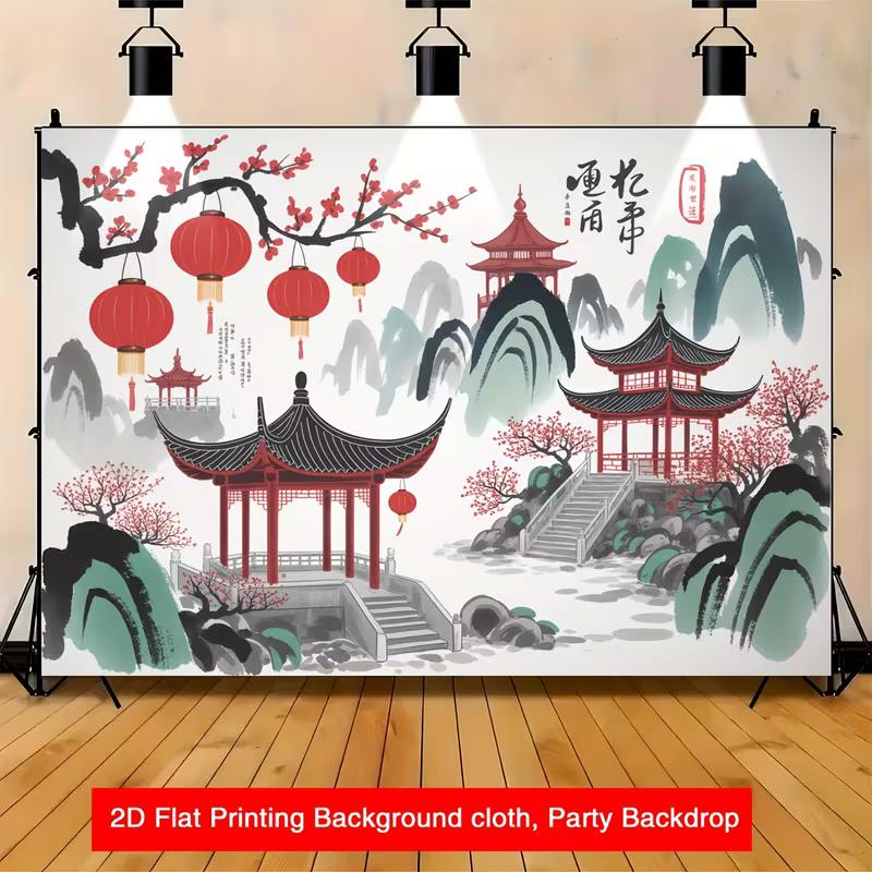 2D Chinese Garden Art Backdrop Premium Quality Printed Cultural Party Banner 47.2x31.5inch/120*80cm