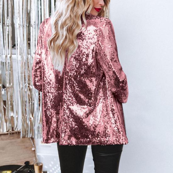 Women's Sequin Jacket Shiny Open Front Blazer Jacket Evening Party Sparkly Long Sleeve Cardigan Coat with Pockets