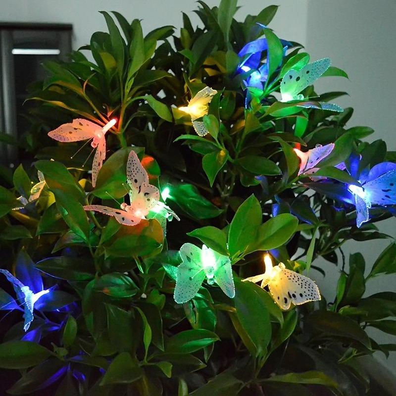 20/30 Led Solar Powered Butterfly Fiber Optic Fairy String Lights Waterproof Christmas Outdoor Garden Holiday Decoration Lights