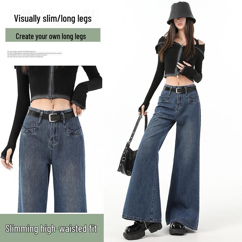

Women s 2026 Retro Blue Wide-Leg Bell-Bottom Jeans with Real Shot Belt S
